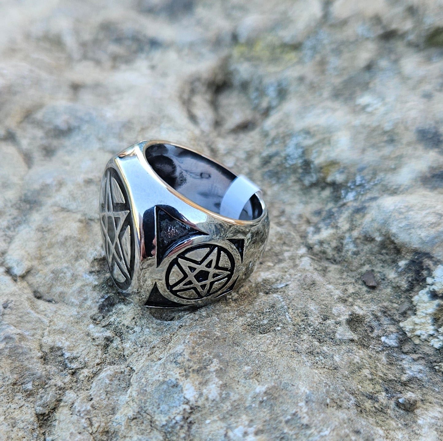 Anillo pentáculo en acero inoxidable - Aurora Boreal