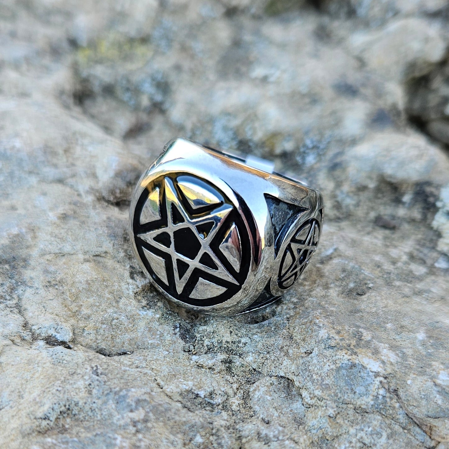 Anillo pentáculo en acero inoxidable - Aurora Boreal