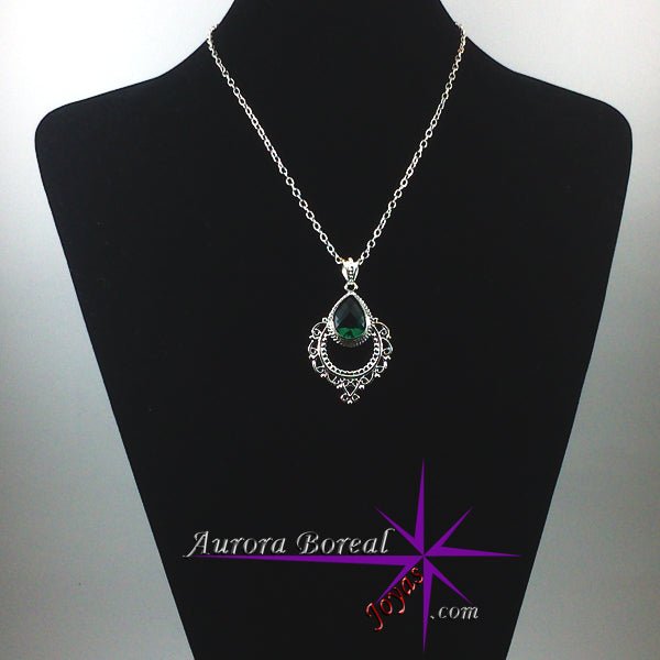 Colgante cristal verde bañado en plata - Aurora Boreal