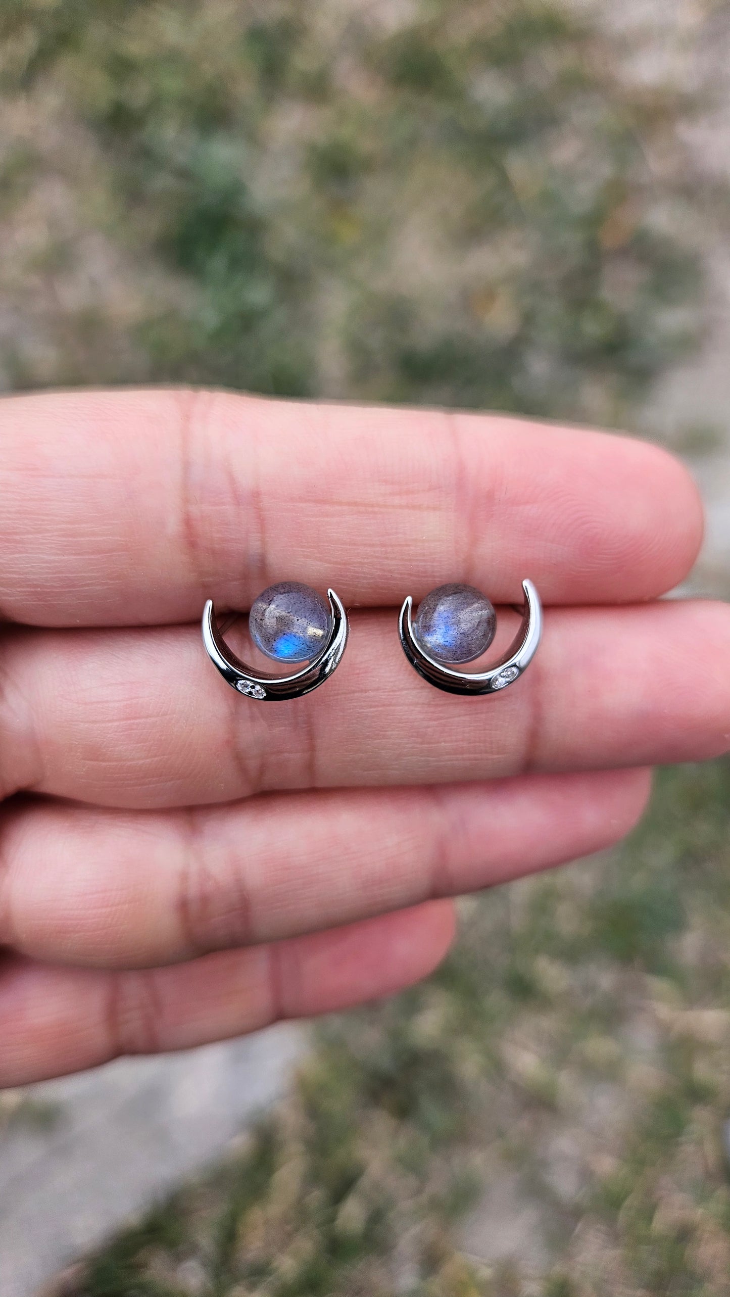 Pendientes Luna con Labradorita en Plata de Ley