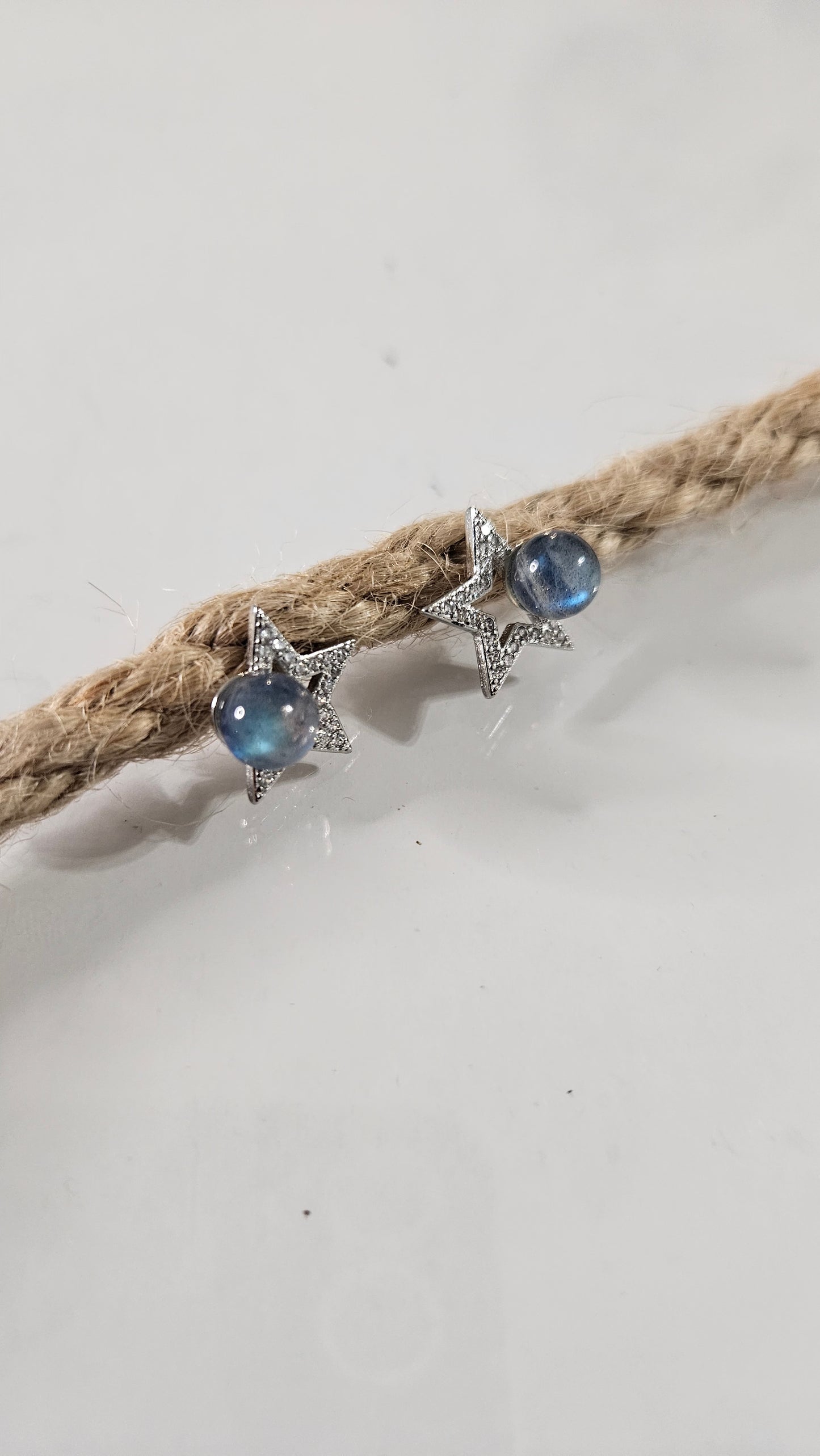 Pendientes estrella y Labradorita en Plata de Ley