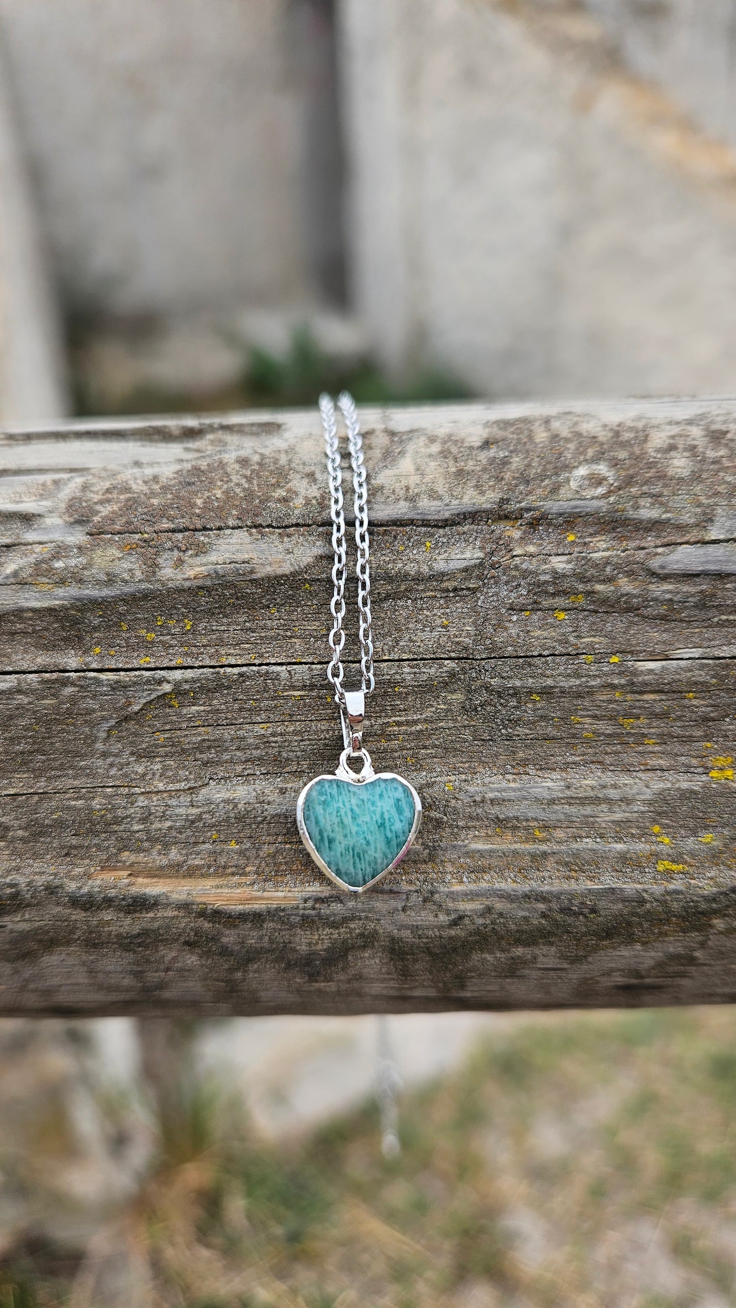 Colgante corazón de Amazonita en Plata de Ley