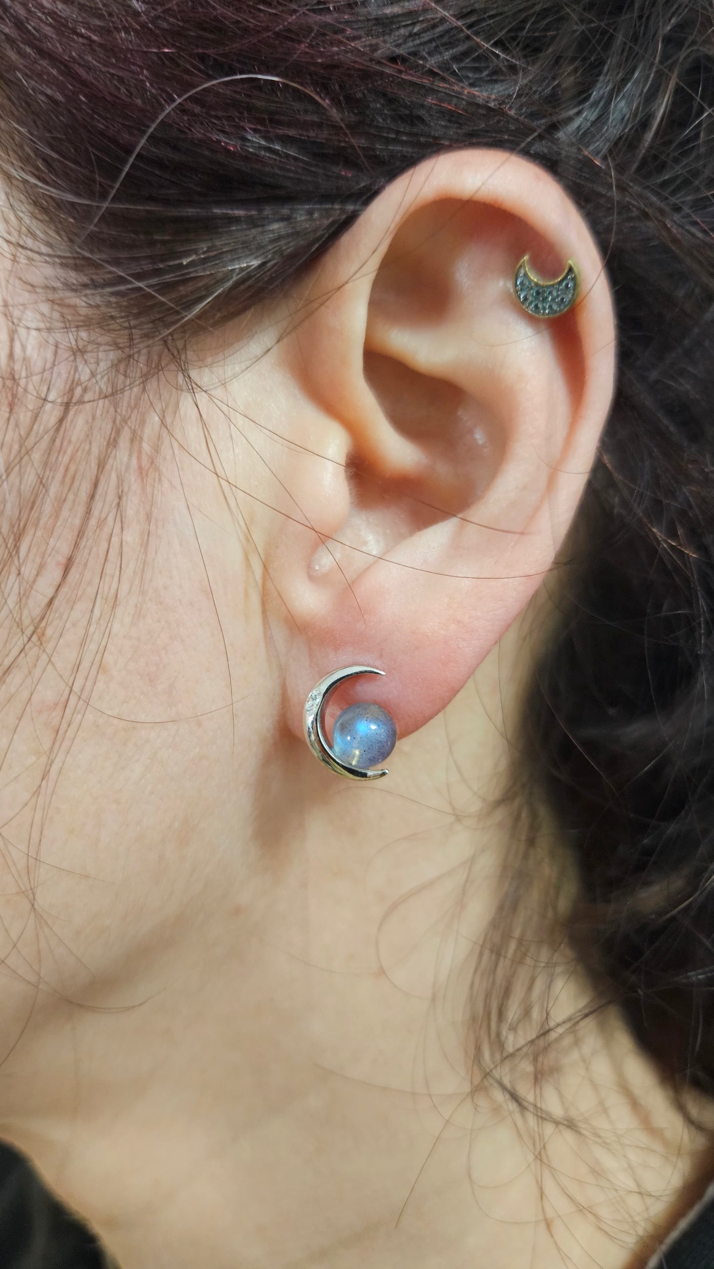 Pendientes Luna con Labradorita en Plata de Ley