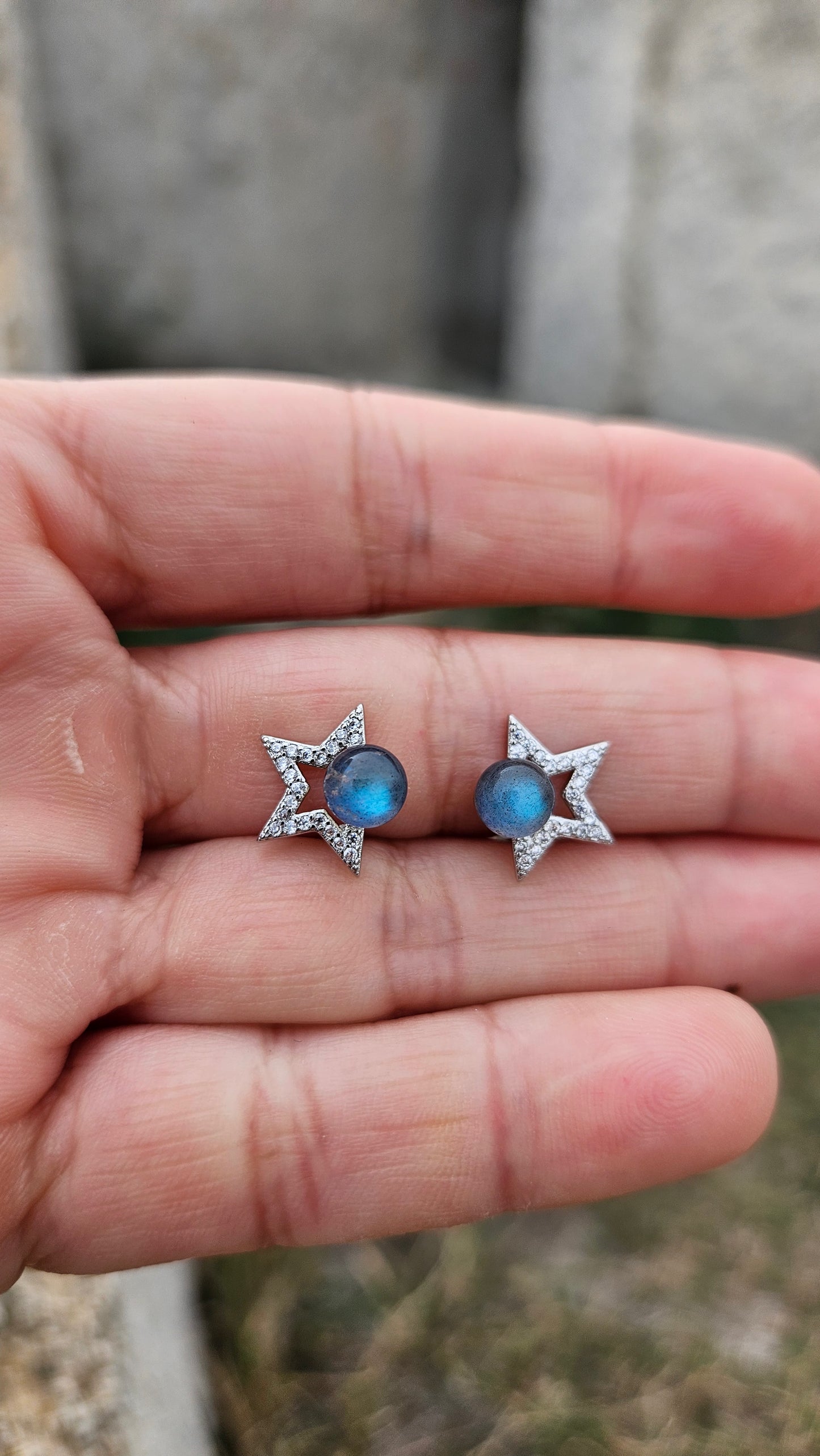 Pendientes estrella y Labradorita en Plata de Ley