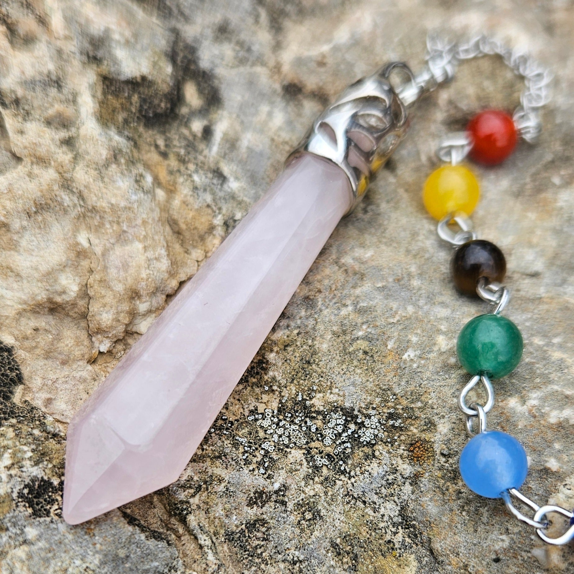 Péndulo cuarzo rosa - Aurora Boreal