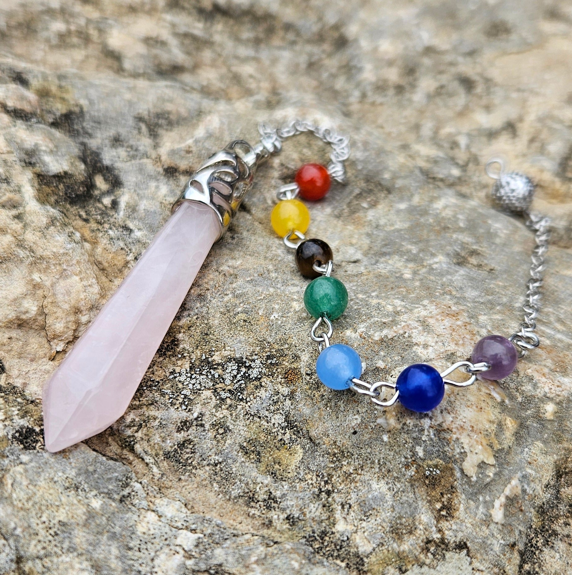 Péndulo cuarzo rosa - Aurora Boreal