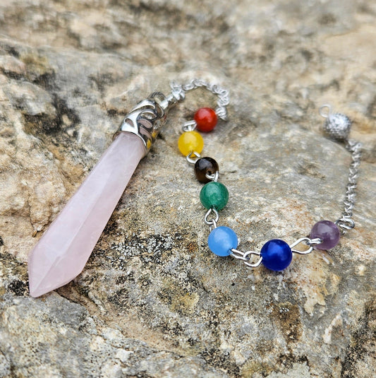 Péndulo cuarzo rosa - Aurora Boreal